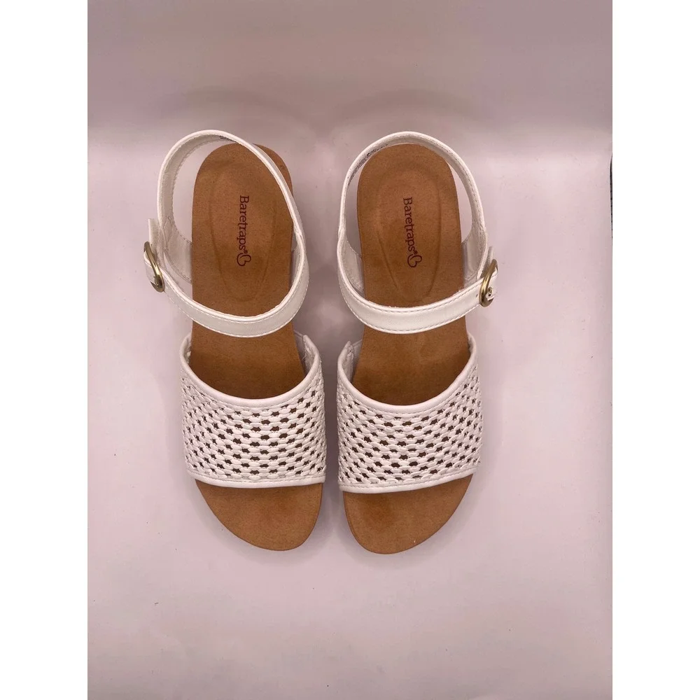 Baretraps Fernelle White Woven Wedge Sandals Women 8M Cork Heel